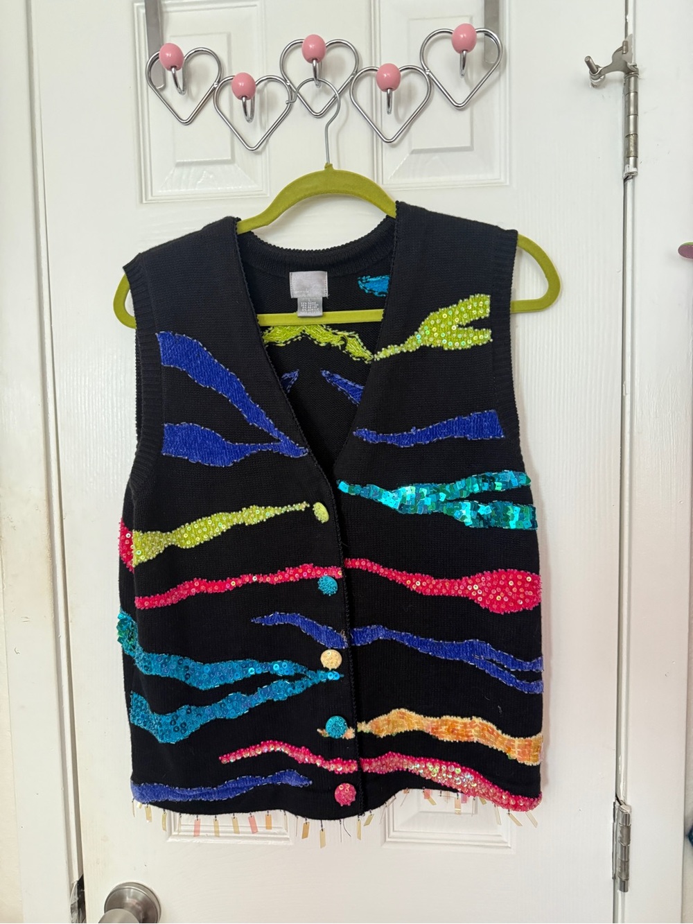 BEREK embellished sequin Black Sweater Vest with Neon accents